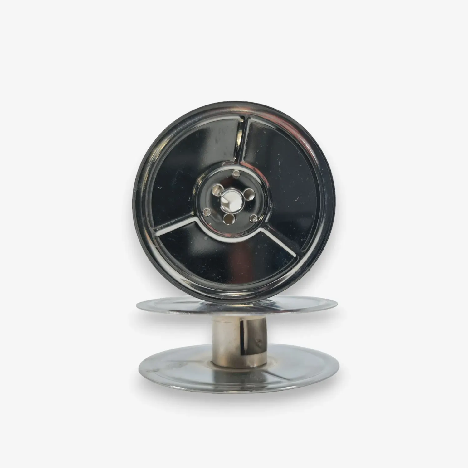 Chrome-Plated Silver Metal Ribbon Spools, German Typewriters, DIN 2103