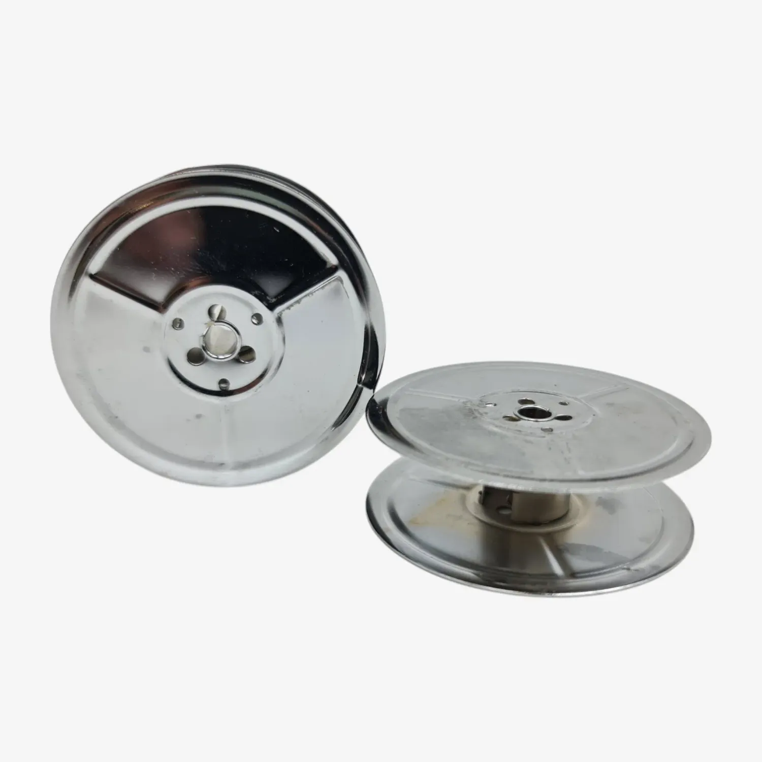 Chrome-Plated Silver Metal Ribbon Spools, German Typewriters, DIN 2103