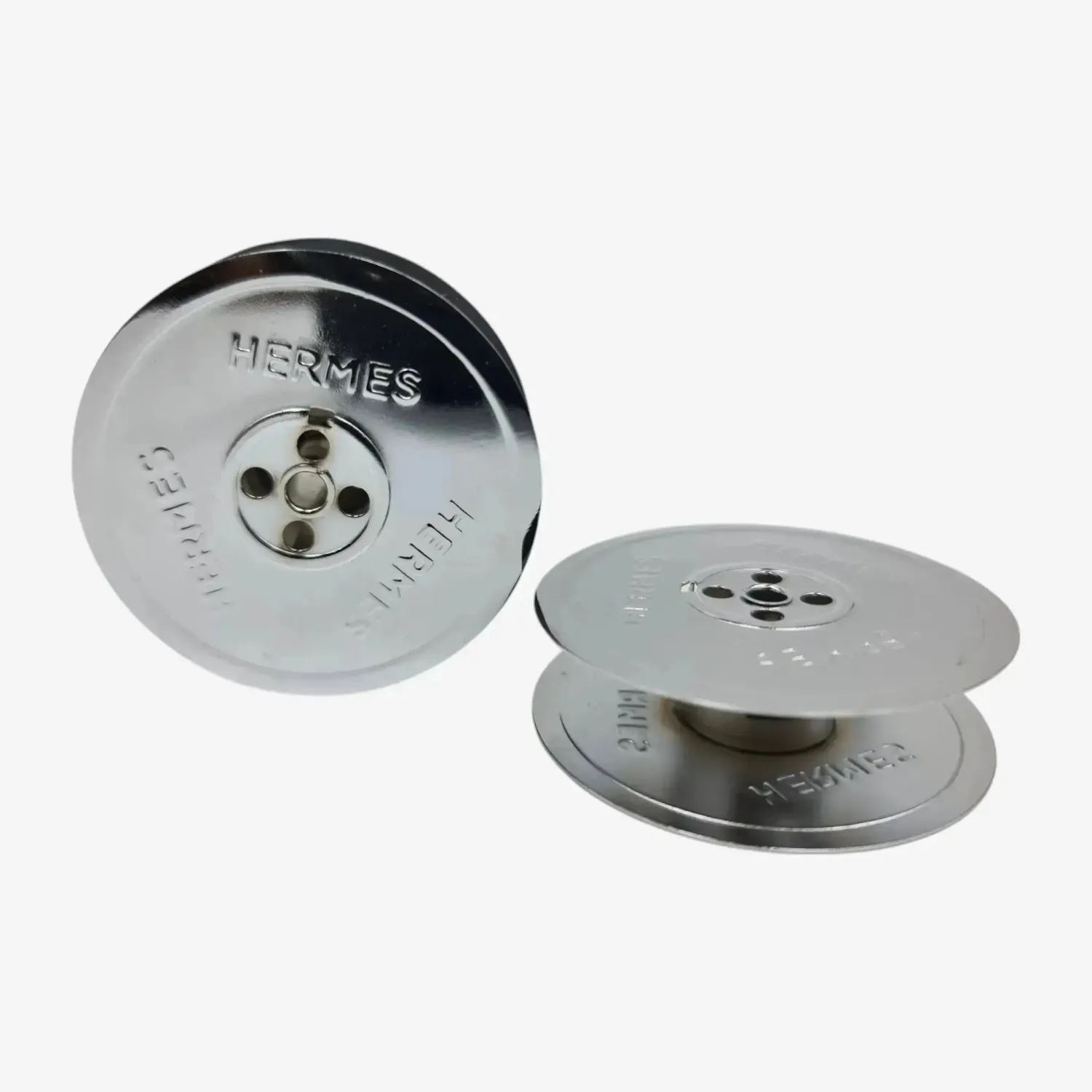 Chrome-Plated Silver Metal Ribbon Spools for Hermes Typewriters