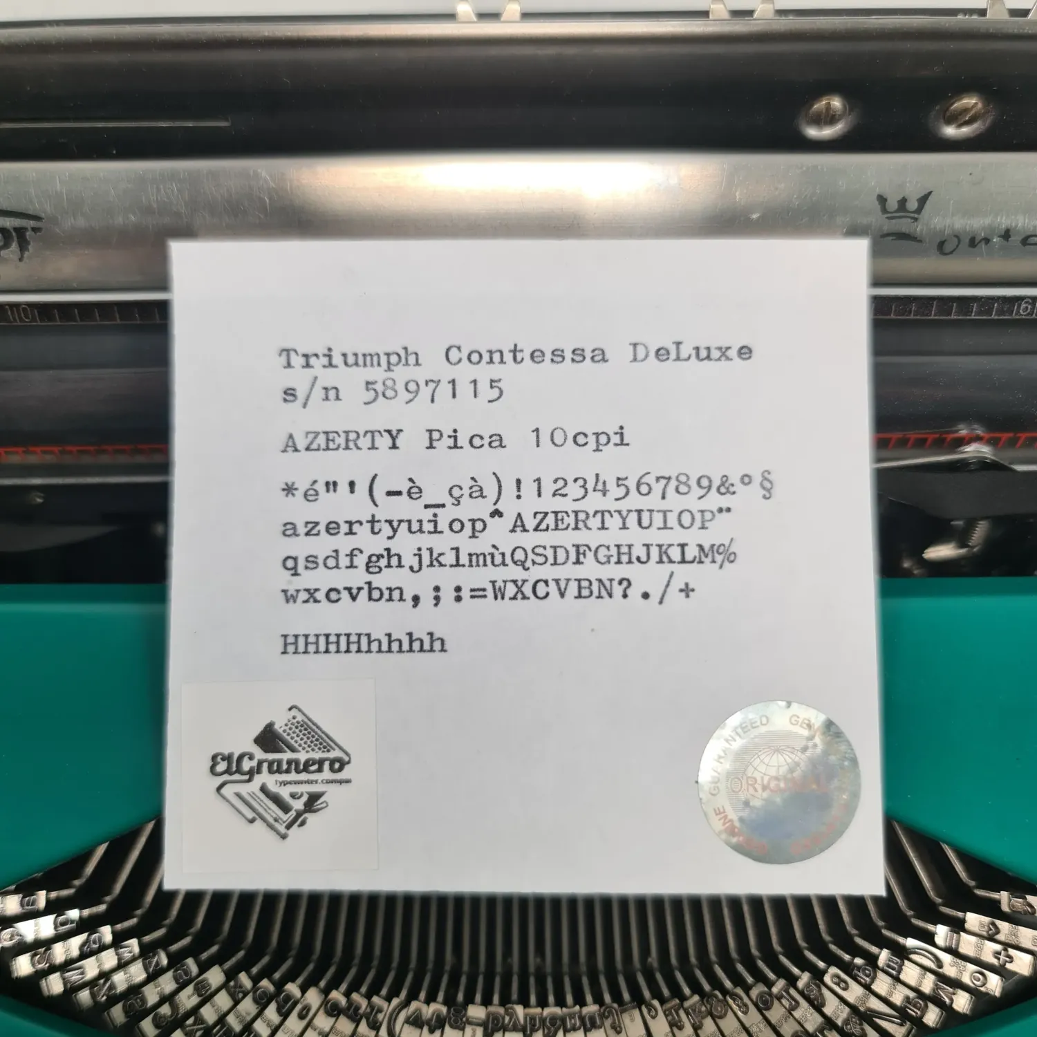 Triumph Contessa, Green Manual Vintage Typewriter, AZERTY, Serviced