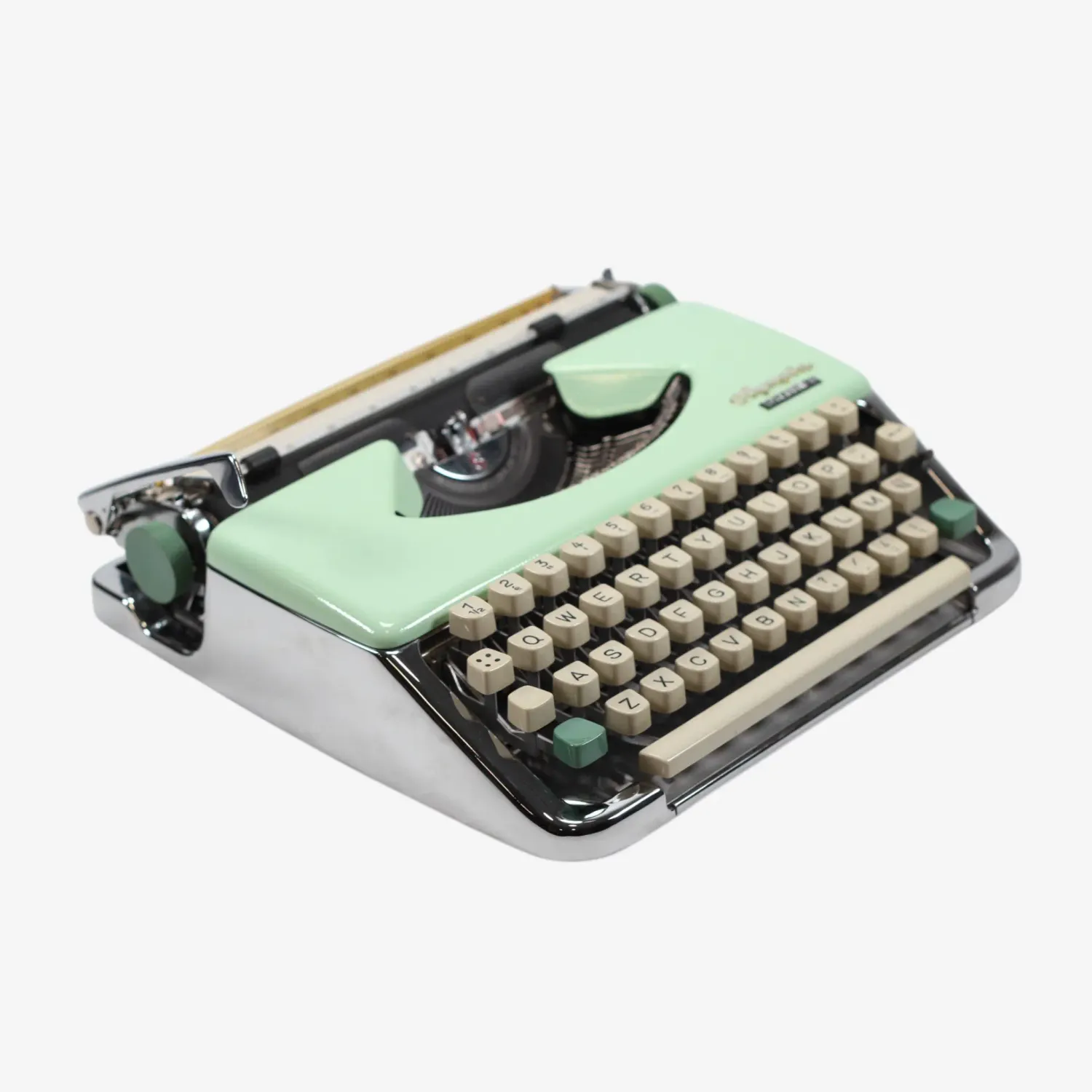 Olympia Splendid Vintage Manual Typewriter, Chrome, Green, QWERTY, Restored