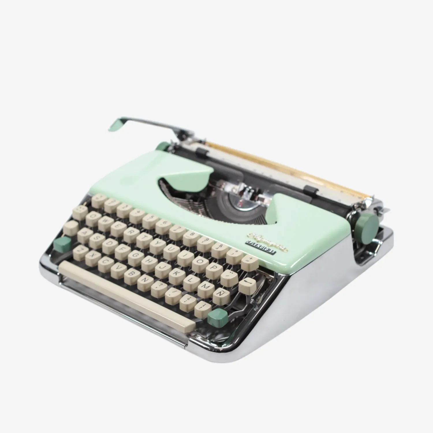Olympia Splendid Vintage Manual Typewriter, Chrome, Green, QWERTY, Restored