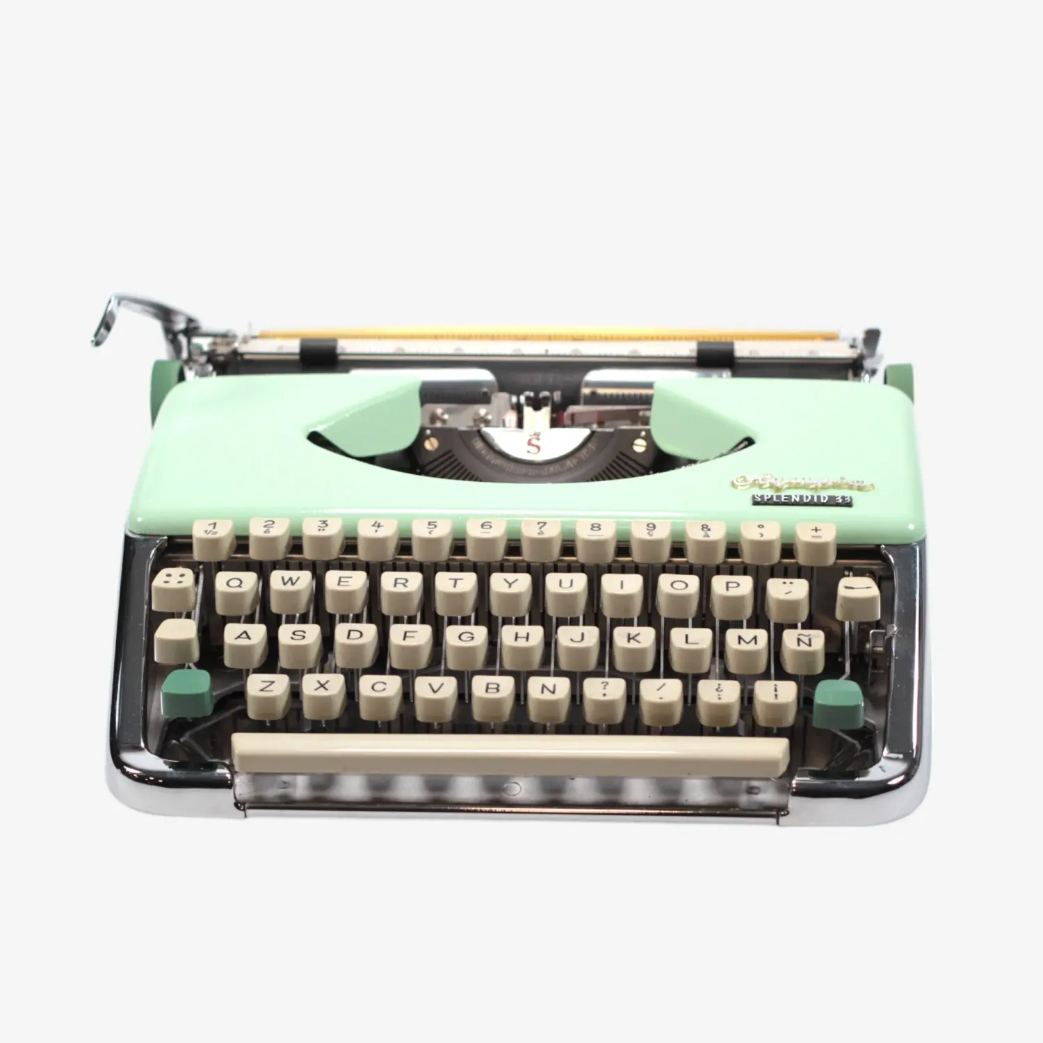 Olympia Splendid Vintage Manual Typewriter, Chrome, Green, QWERTY, Restored