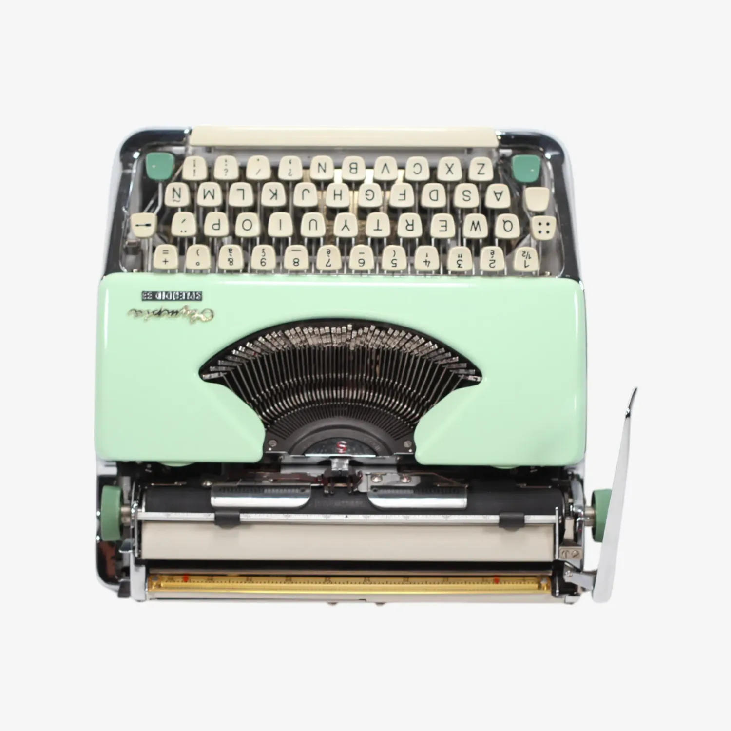 Olympia Splendid Vintage Manual Typewriter, Chrome, Green, QWERTY, Restored