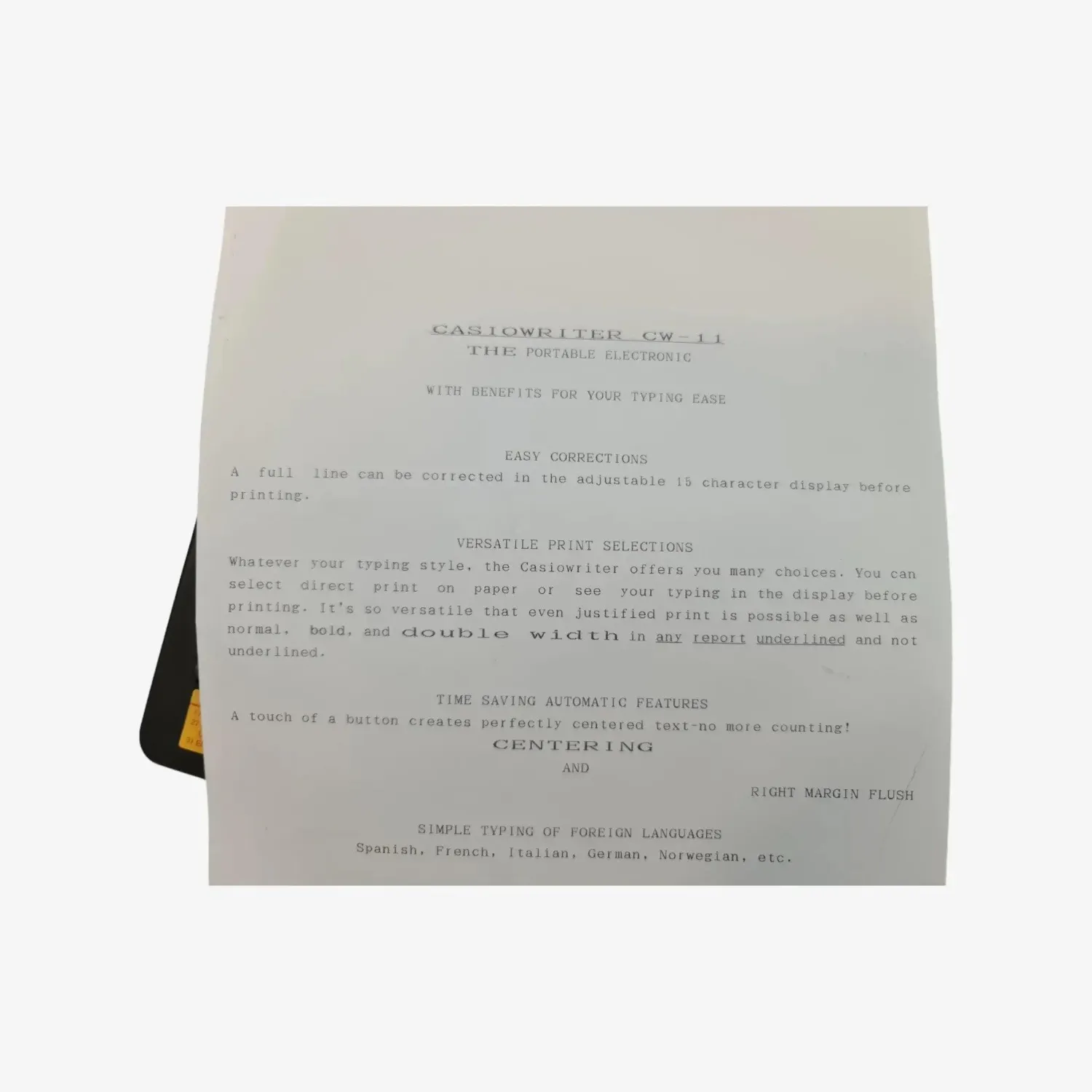 Electric Typewriter CasioWriter CW-11, Vintage