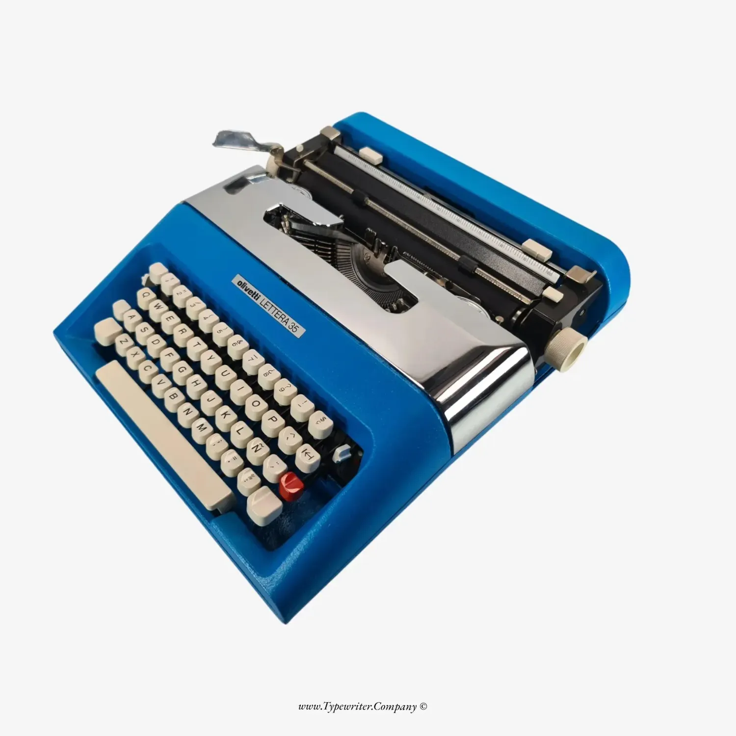 Olivetti Lettera 35 Blue &amp; Chrome Manual Vintage Typewriter, Refurbished