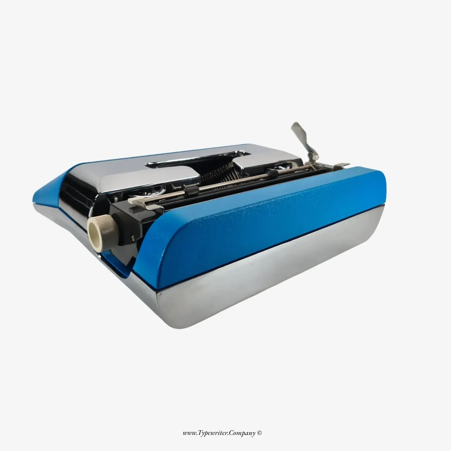 Olivetti Lettera 35 Blue &amp; Chrome Manual Vintage Typewriter, Refurbished