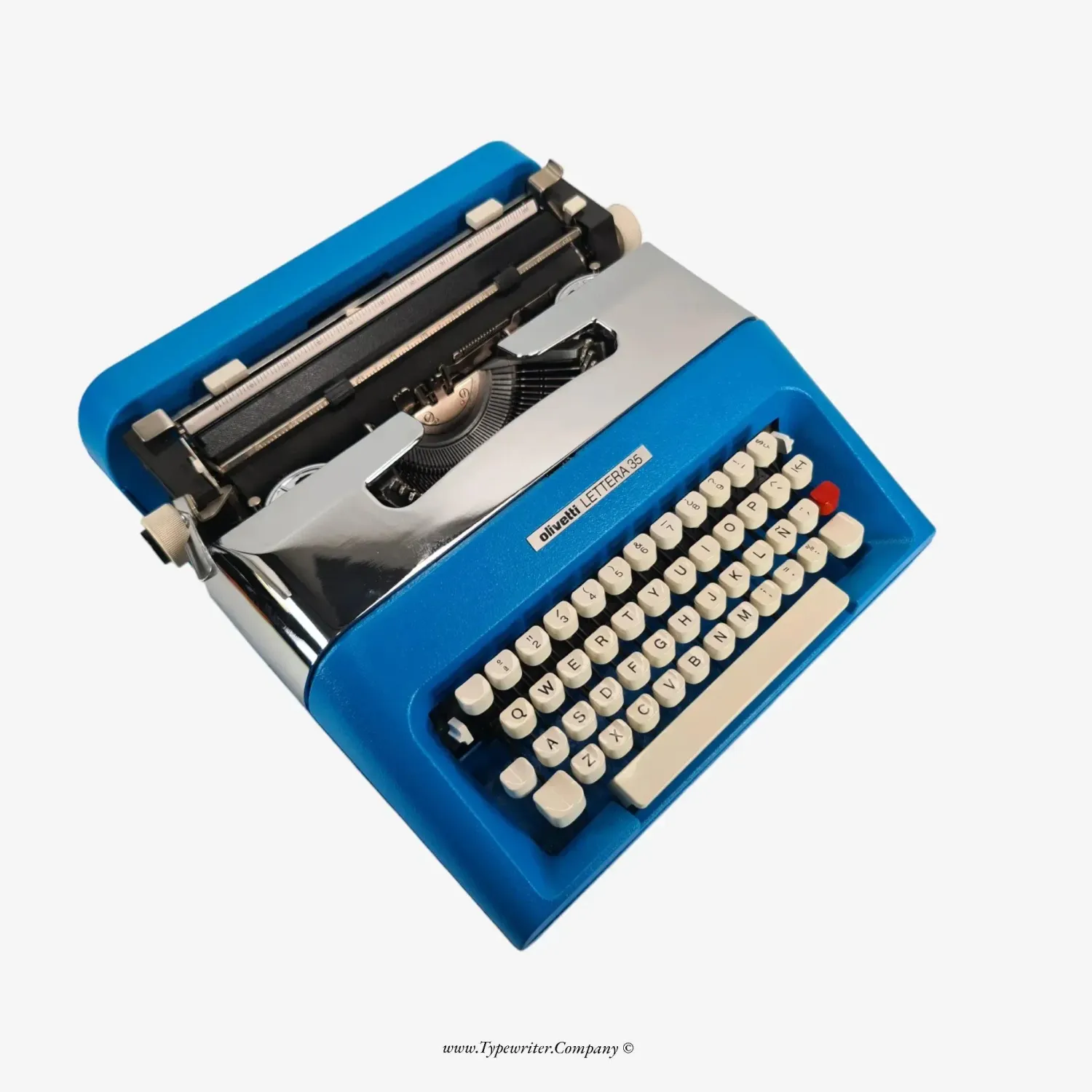 Olivetti Lettera 35 Blue &amp; Chrome Manual Vintage Typewriter, Refurbished