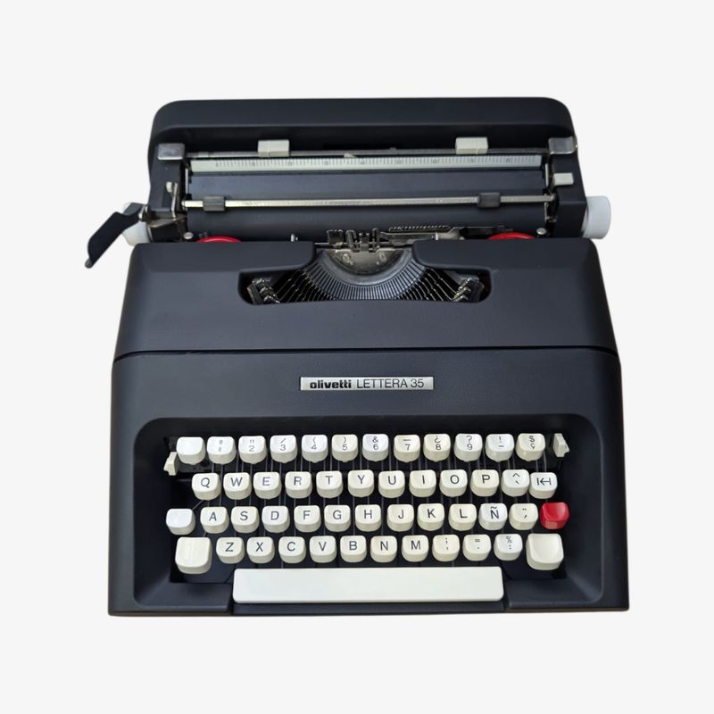Olivetti Lettera 35 Matte Black with White Keys, Manual Vintage Typewriter, Restored