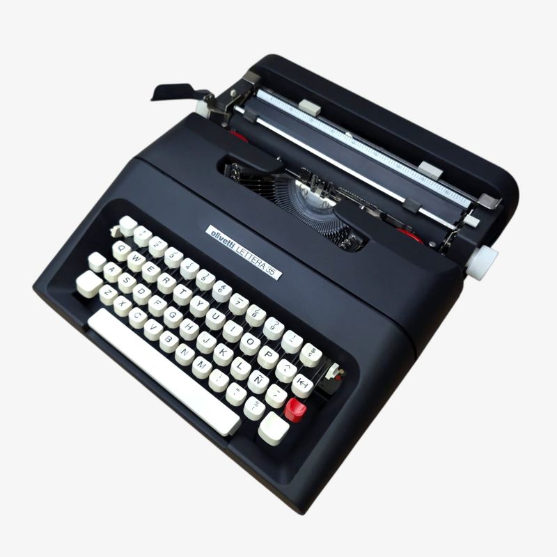 Olivetti Lettera 35 Matte Black with White Keys, Manual Vintage Typewriter, Restored