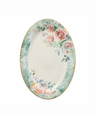 Green Floral Oval Platter