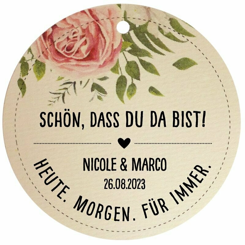 Geschenkanhänger Rosenmotiv: Schön, dass Du da bist!