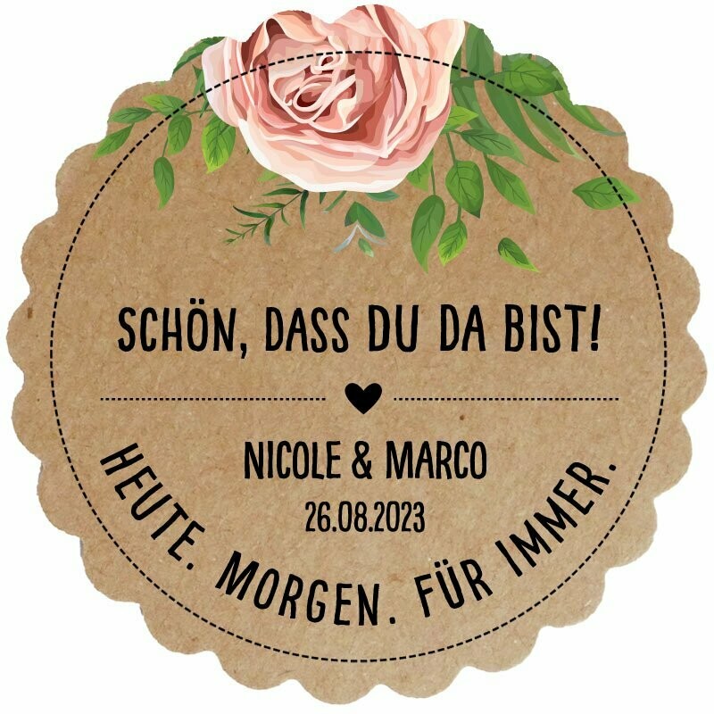 Geschenkanhänger Blume mit Rosenmotiv: Schön, dass Du da bist!