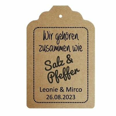 Geschenkanhänger Etikett: Wir gehören zusammen wie Salz & Pfeffer!