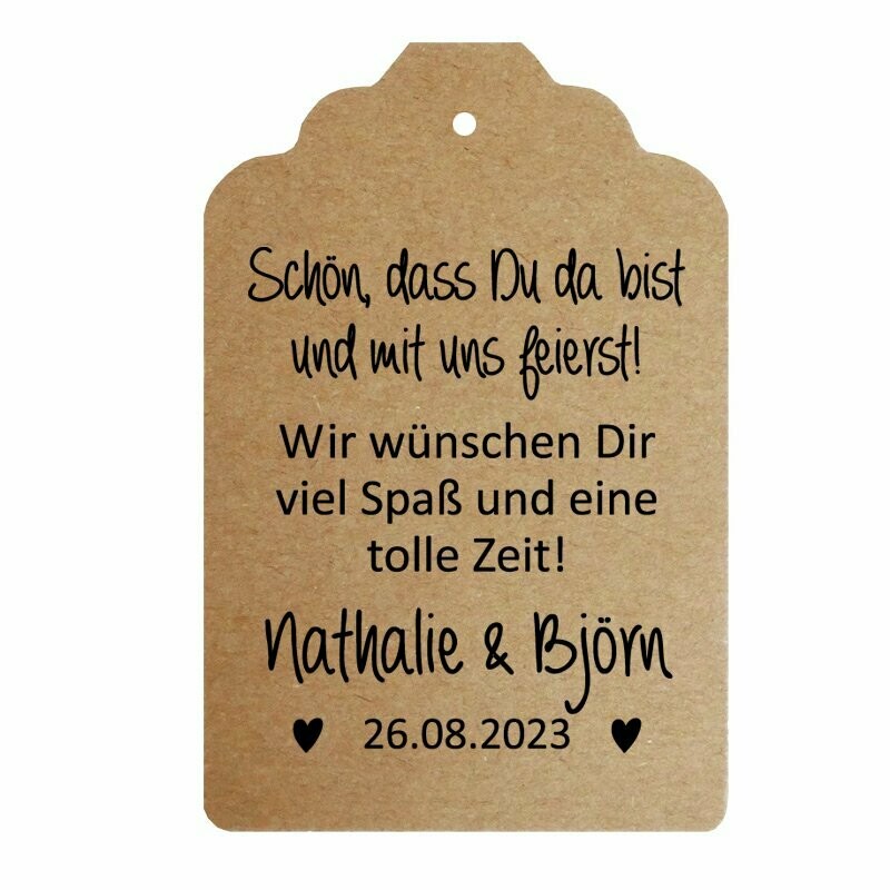 Geschenkanhänger Etikett: Schön, dass Du da bist und mit uns feierst!