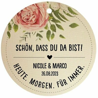 Geschenkanhänger Rosenmotiv: Schön, dass Du da bist! Geschenkanhänger Rosenmotiv: Schön, dass Du da bist!