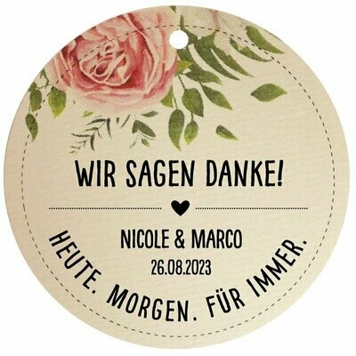 Geschenkanhänger Rosenmotiv: Wir sagen Danke! Geschenkanhänger Rosenmotiv: Wir sagen Danke!