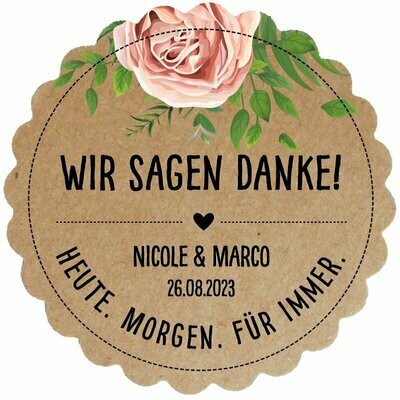 Geschenkanhänger Blume mit Rosenmotiv: Wir sagen Danke! Geschenkanhänger Blume mit Rosenmotiv: Wir sagen Danke!