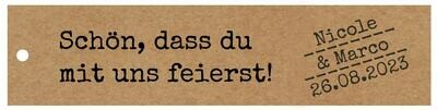 Geschenkanhänger Rechteck quer: Schön, dass du mit uns feierst! Geschenkanhänger Rechteck quer: Schön, dass du mit uns feierst!
