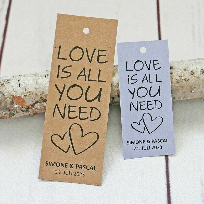 Geschenkanhänger Rechteck hoch: Love is all you need Geschenkanhänger Rechteck hoch: Love is all you need