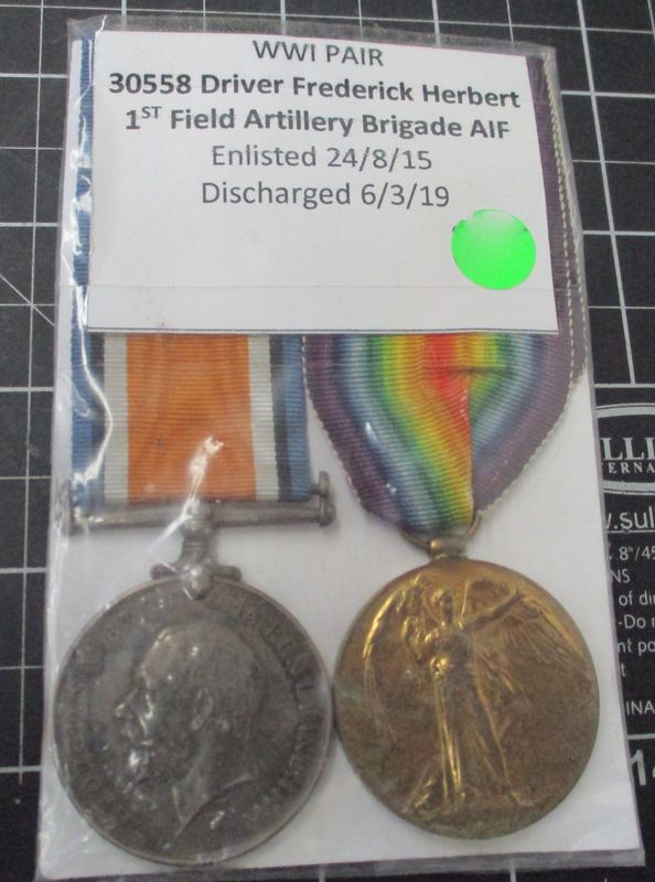 Australian WW1 Medal pair:  HERBERT.  F.A.B..  A.I.F