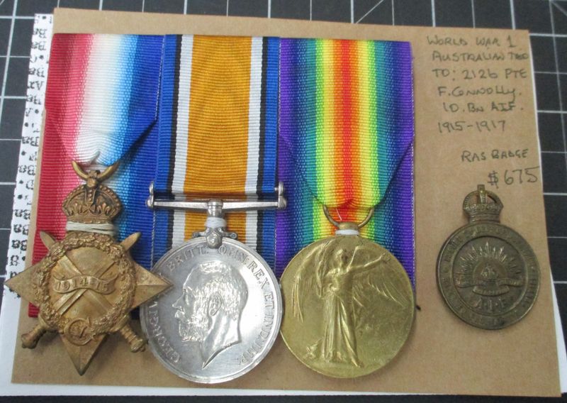 Australian WW1 Medal Trio. CONNOLLY. 10 Bn.  A.I.F