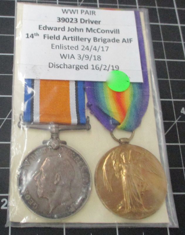 Australian WW1 Medal pair: McConvill F.A.B.  A.I.F