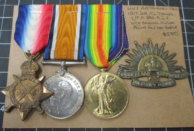 Australian WW1 Medal Trio. THOMAS. 2/F.A BDE.  A.I.F
