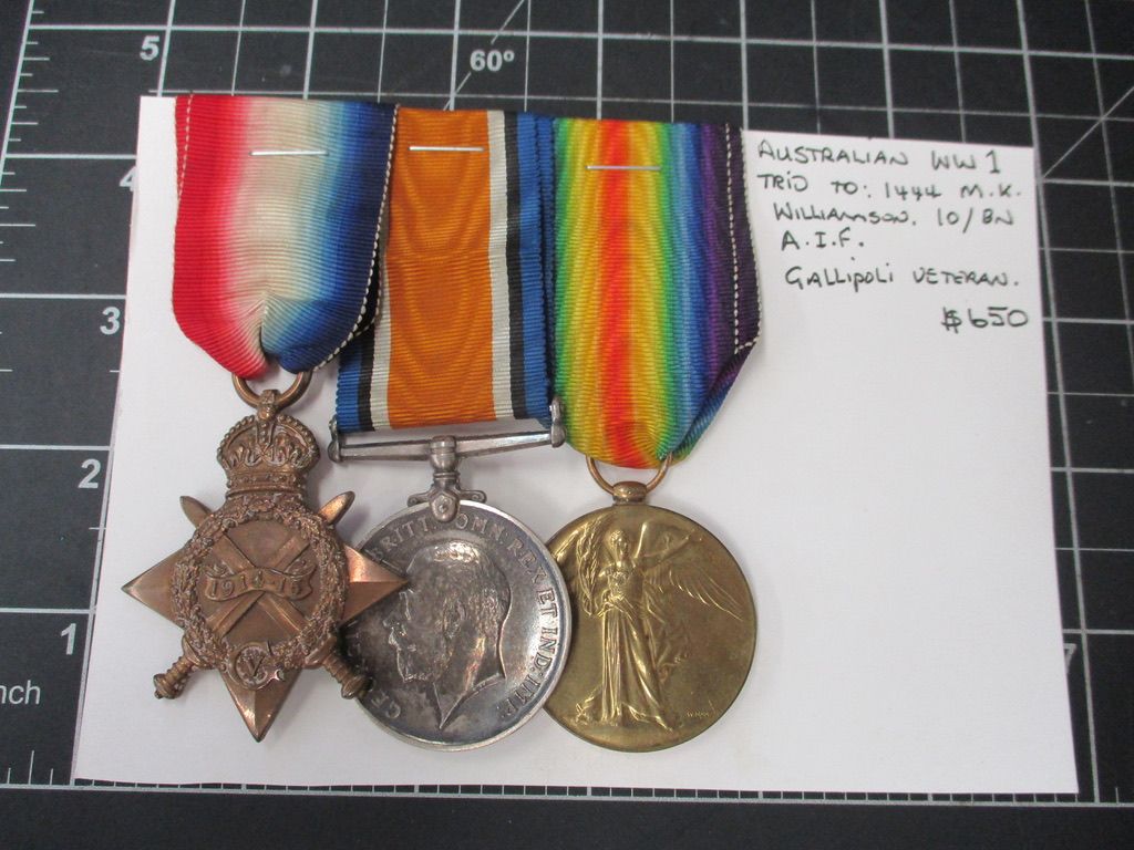 Australian WW1 Medal Trio. WILLIAMS. 10 Bn.  A.I.F