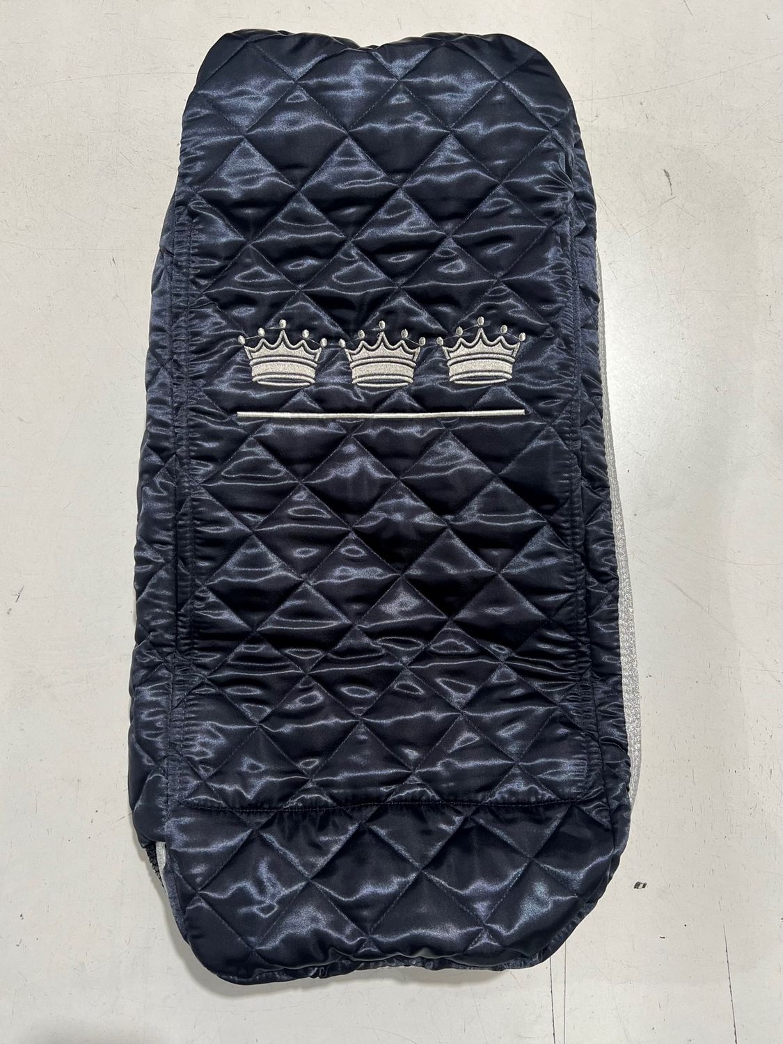 Bridle Bag - Quilted Navy satin with silver binding