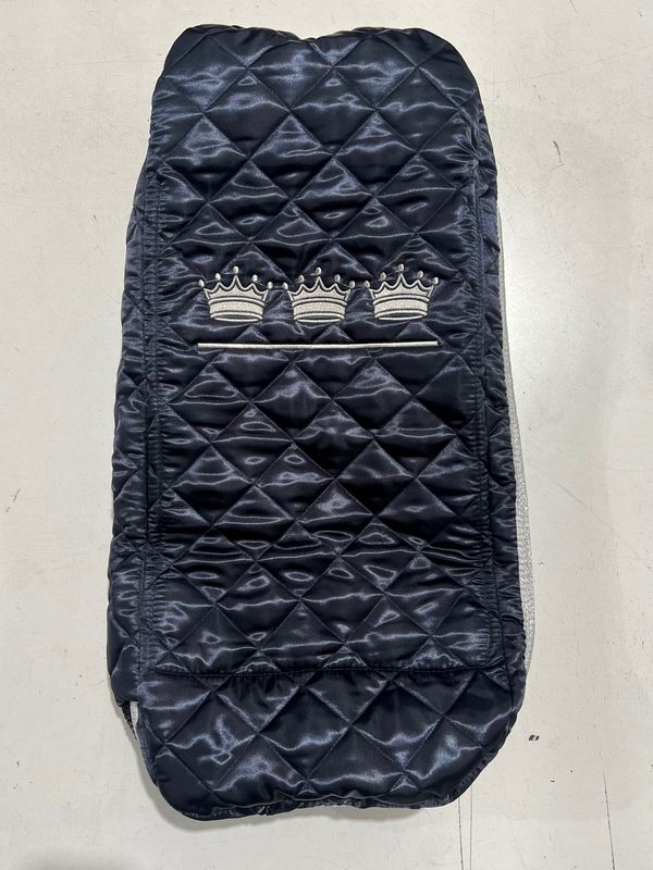 Bridle Bag - Quilted Navy satin with silver binding