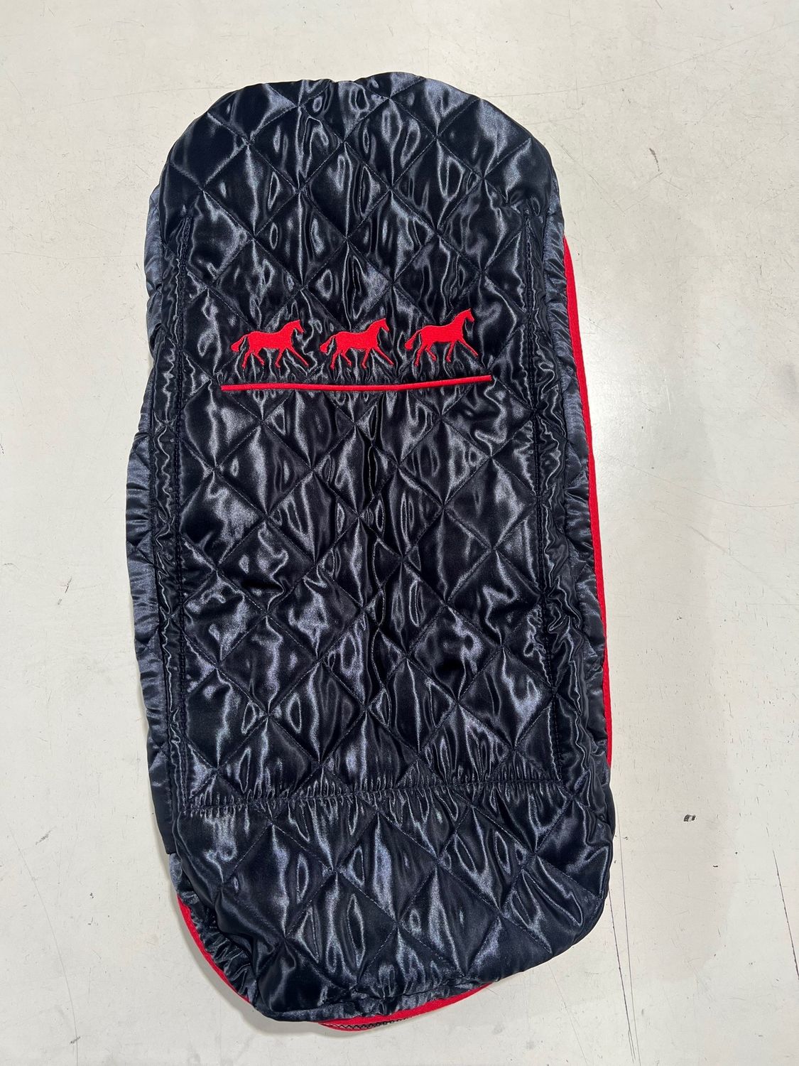 Bridle Bag - Quilted Navy with Red binding