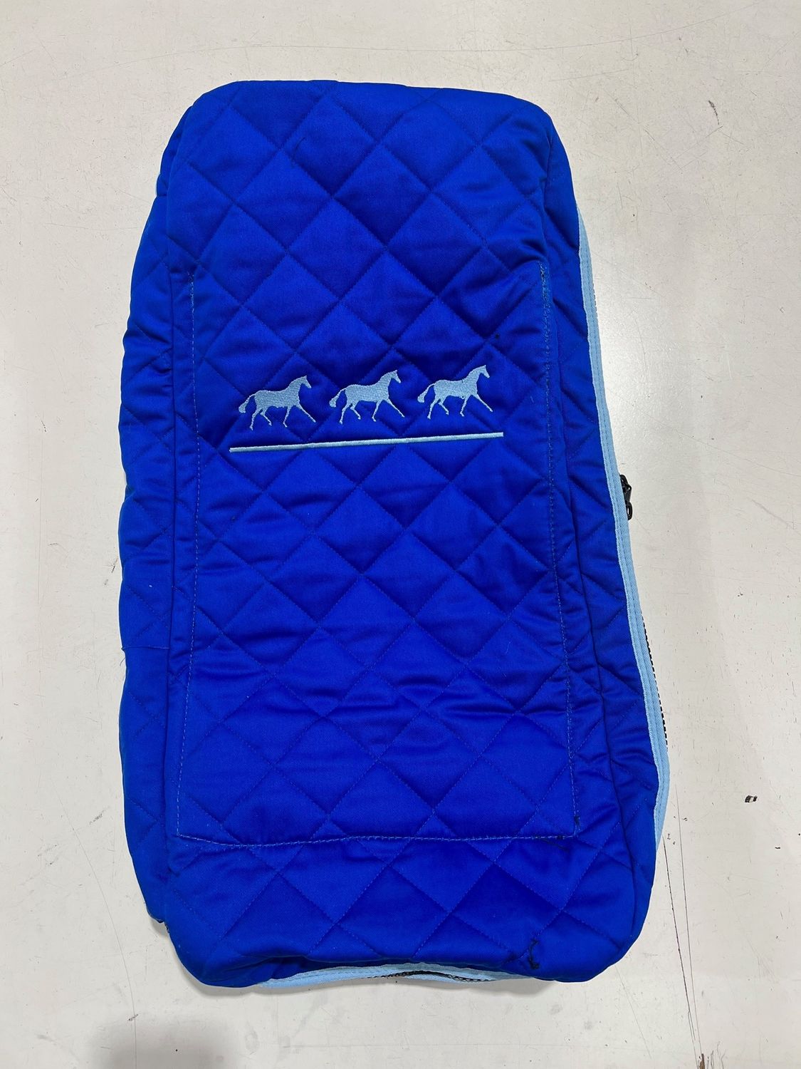Bridle Bag - Quilted Royal with Sky binding