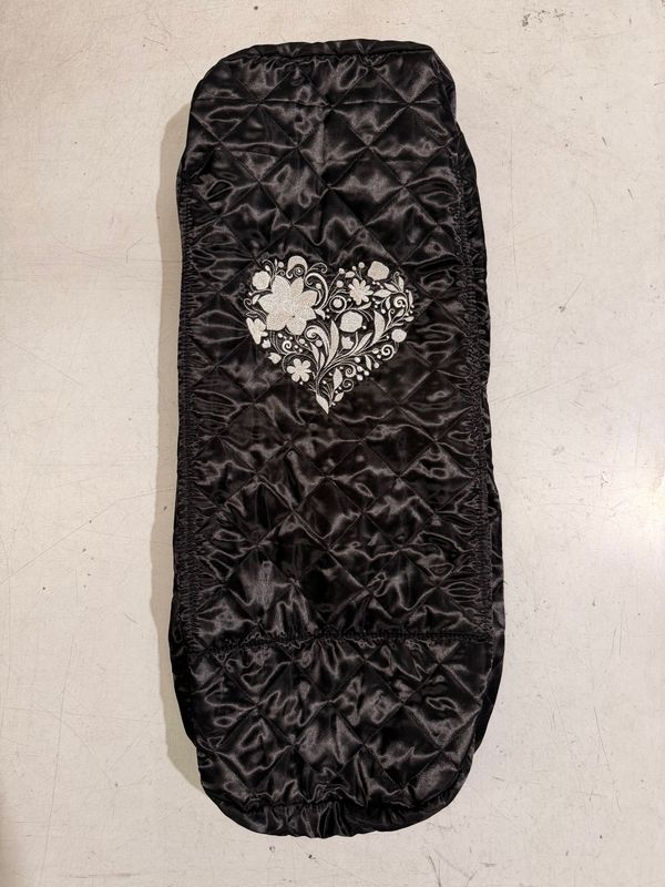 Bridle Bag - Quilted Black satin with silver Heart embroidery