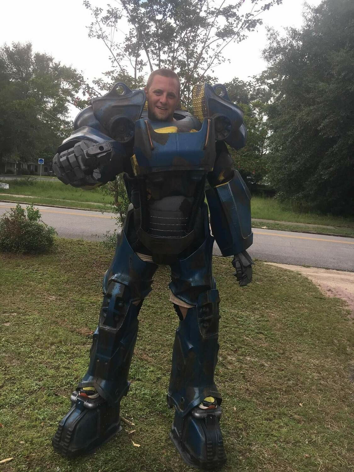 Fallout T60 Power Armor Costume Vault Tec Blue Paint Scheme With Helmet