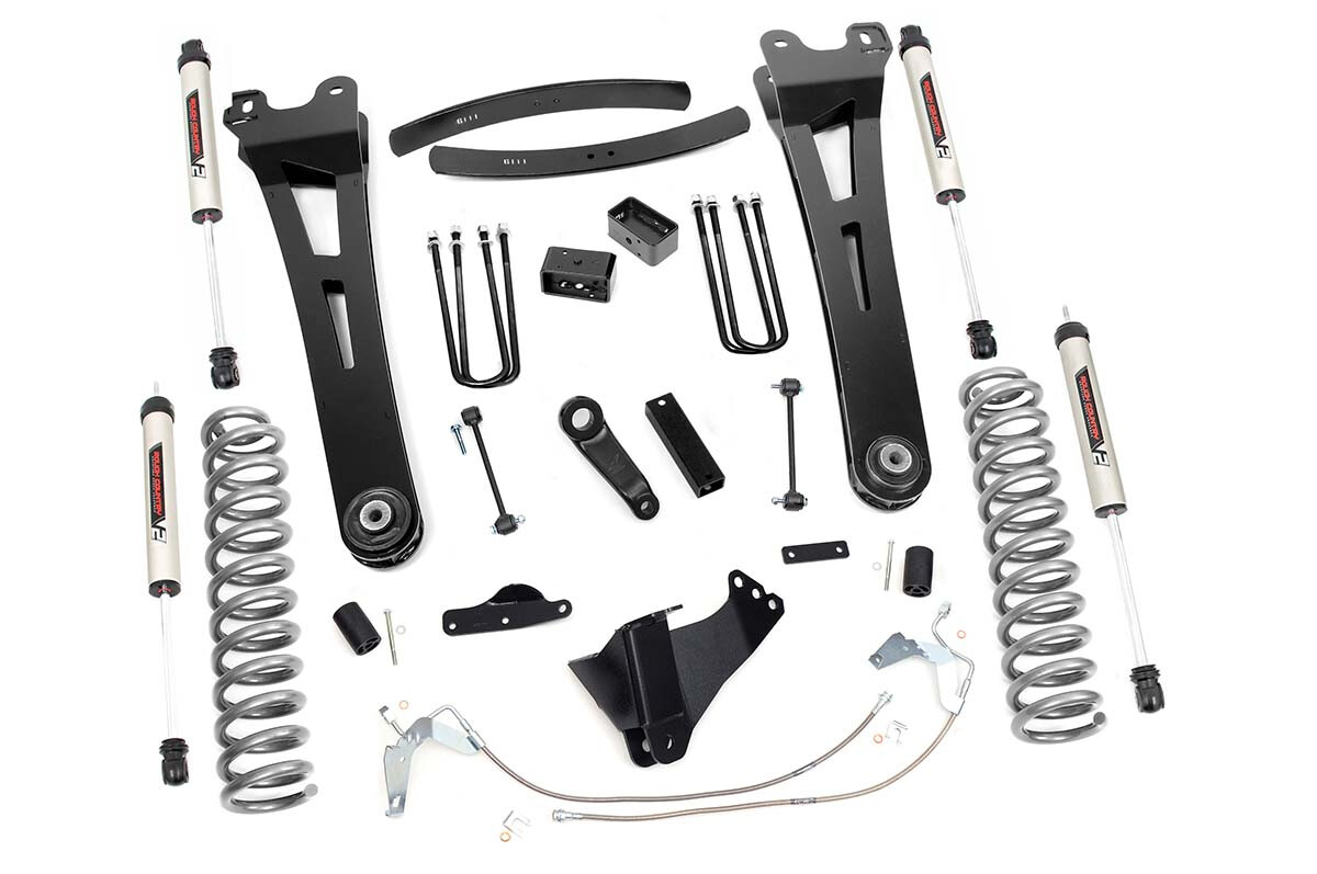 Rough Country 6" Ford Suspension Lift Kit/ Radius Arms (08-10 F-250/F350 4WD GAS) With V2 Monotube Shocks