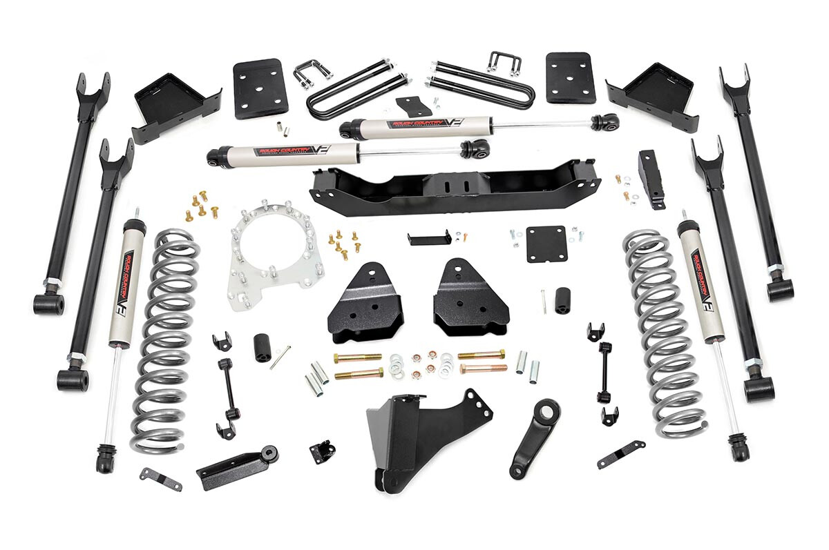 Rough Country 6" Ford 4-Link Suspension Lift Kit (17-20 F-250/F350 4WD DIESEL) 4in Axle Diameter With V2 Monotube Shocks