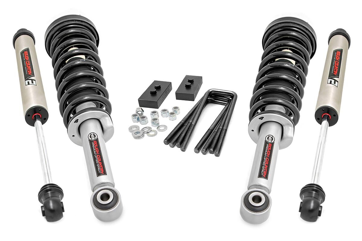 Rough Country 2" Ford Leveling Lift Kit (09-20 F-150)With Lifted Struts & V2 Monotube Shocks for 14+ Models