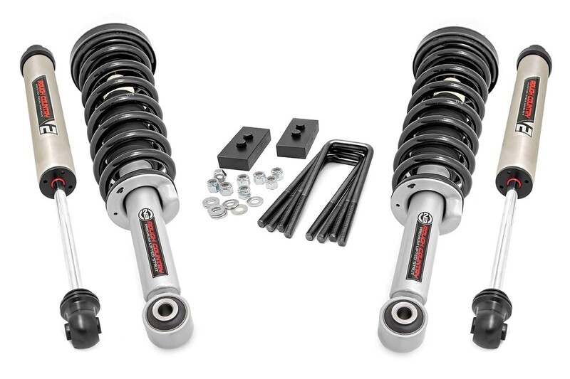 Rough Country 2" Ford Leveling Lift Kit (09-20 F-150)With Lifted Struts & V2 Monotube Shocks for 14+ Models
