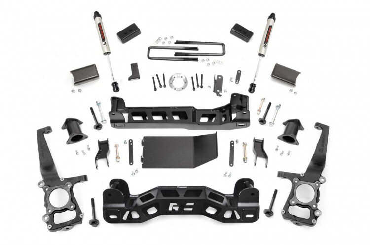 Rough Country 4" Ford Suspension Lift Kit (09-10 F-150 4WD) With Strut Spacer & V2 Monotube Shocks