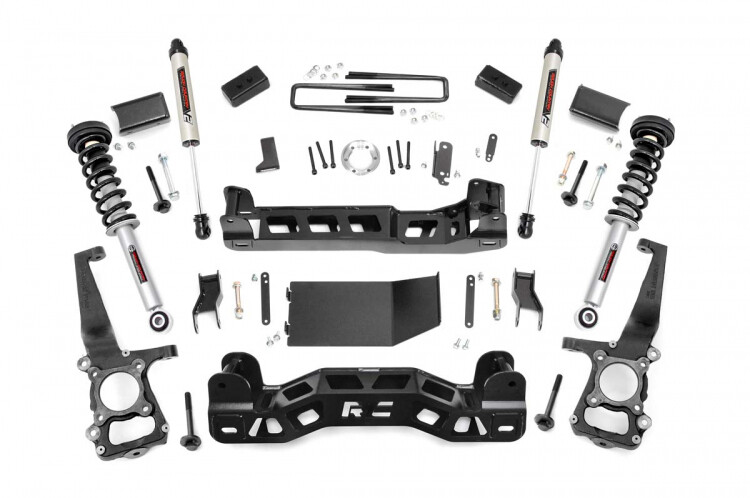 Rough Country 4" Ford Suspension Lift Kit (09-10 F-150 4WD) With Lifted Strut & V2 Monotube Shocks
