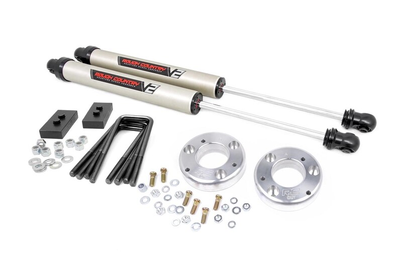 Rough Country 2" Ford Billet Leveling Lift Kit (09-13 F-150) With Strut Spacer & V2 Monotube Shocks