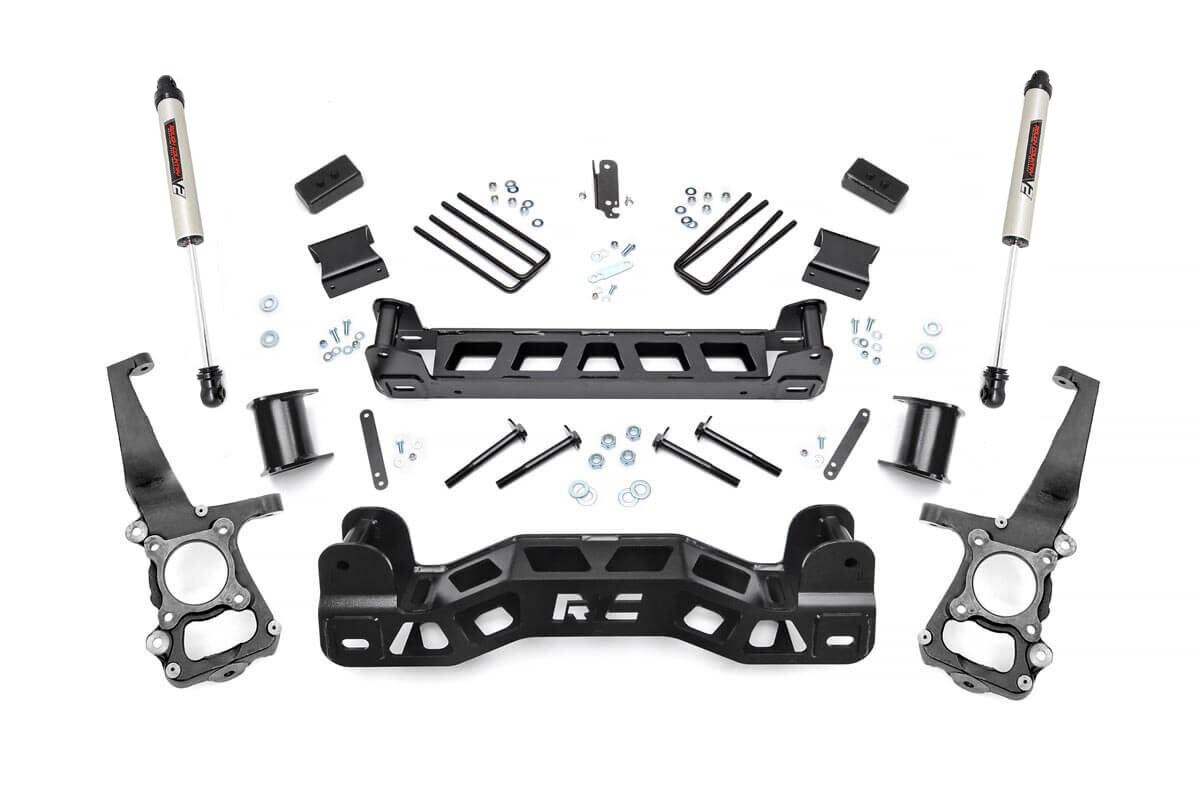 Rough Country 4" Ford Suspension Lift Kit (11-14 F-150 2WD) With V2 Monotube Shocks