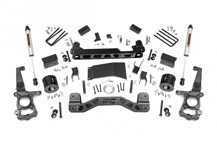 Rough Country 4" Ford Suspension Lift Kit (15-20 F-150 4WD) With Strut Spacers & V2 Monotube Shocks