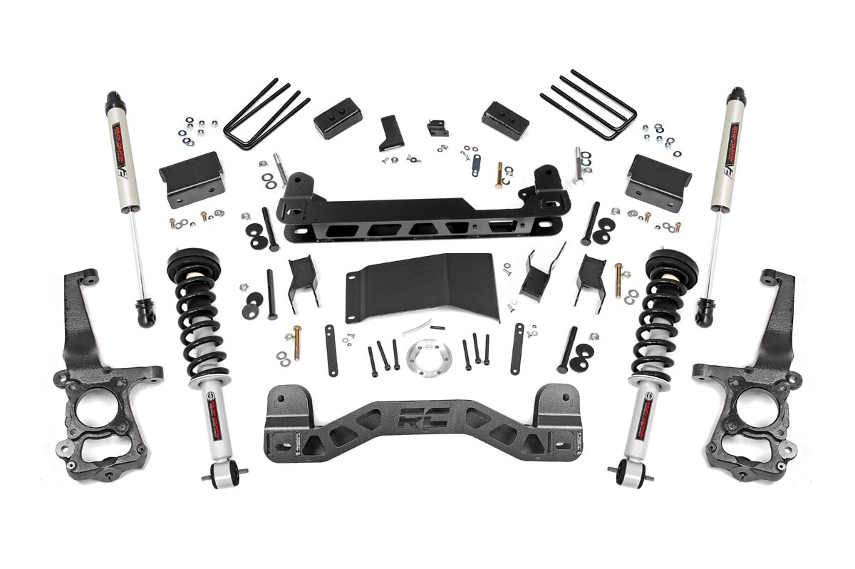 Rough Country 4" Ford Suspension Lift Kit (15-20 F-150 4WD) With Lifted Struts & V2 Monotube Shocks