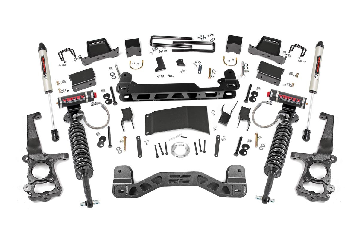 Rough Country 6" Ford Suspension Lift Kit (15-20 F-150 4WD) With Vertex Adjustable Coilovers & V2 Monotube Shocks