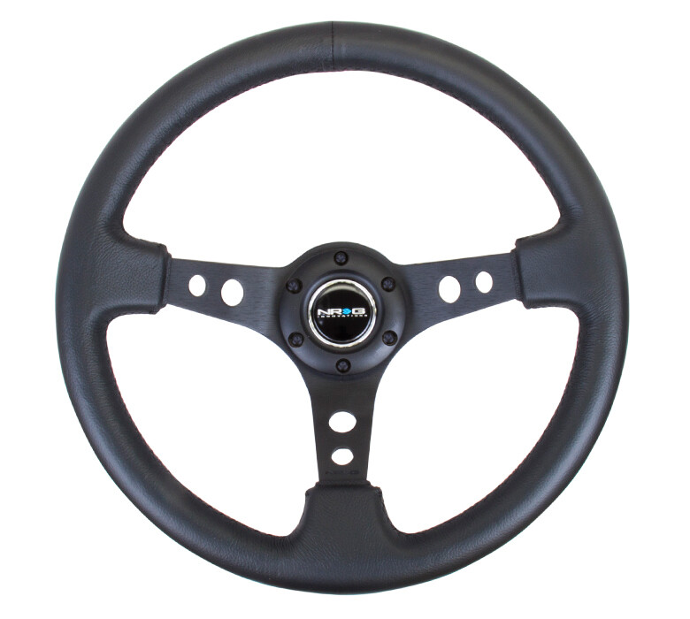 Nrg Innovations 3 Nrg Innovations 3" Deep Dish Premium Leather Black Stitch, Black Spoke With Round Holes Steering Wheel