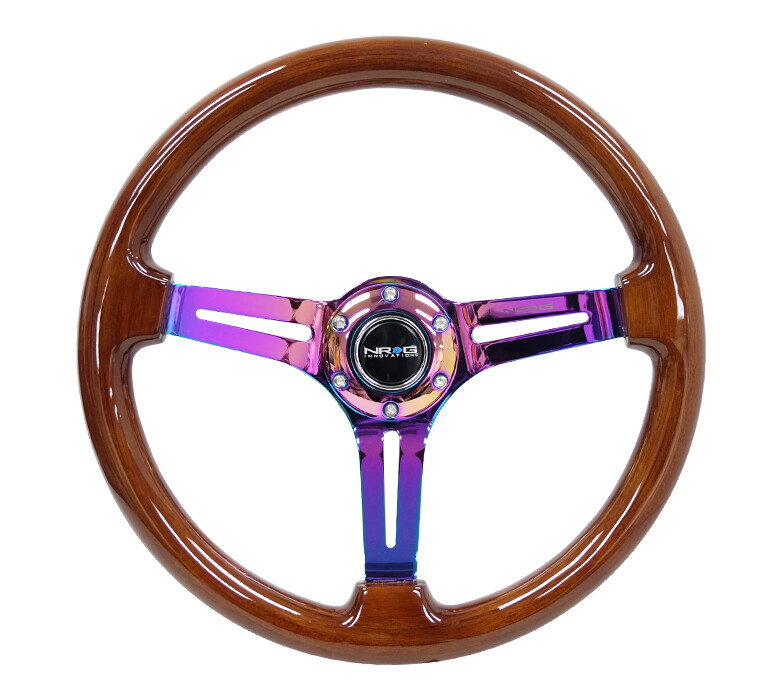 Nrg Innovations 3" Deep Dish Premium Brown Colored Wood, Neochrome Spoke Finish Steering Wheel