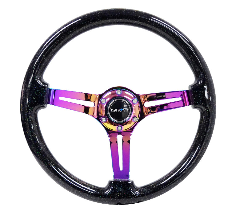 Nrg Innovations 3 Nrg Innovations 3" Deep Dish Premium Colored in Galaxy Color Sparkle Wood, Neochrome Spoke Finish Steering Wheel