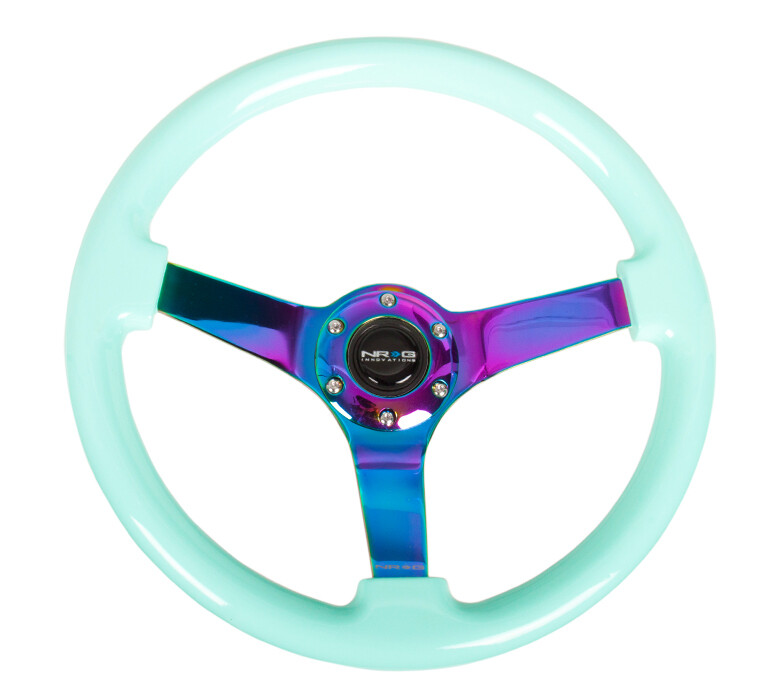 Nrg Innovations 3" Deep Mint Fresh Wood Grain, 3 Solid Spoke Center  In NeoChrome Steering Wheel